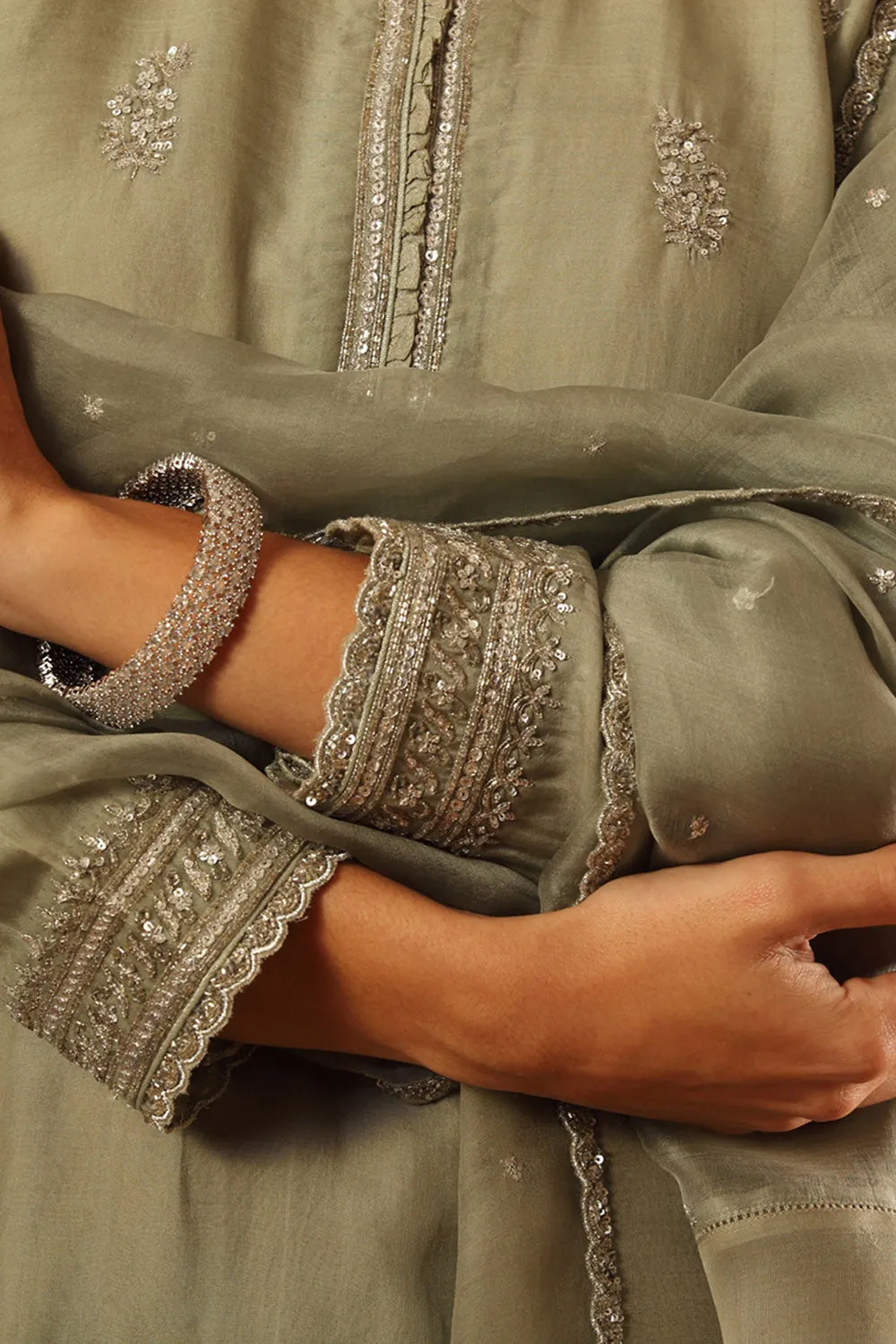 Handwoven Sea Green Katan Silk Kurta Set