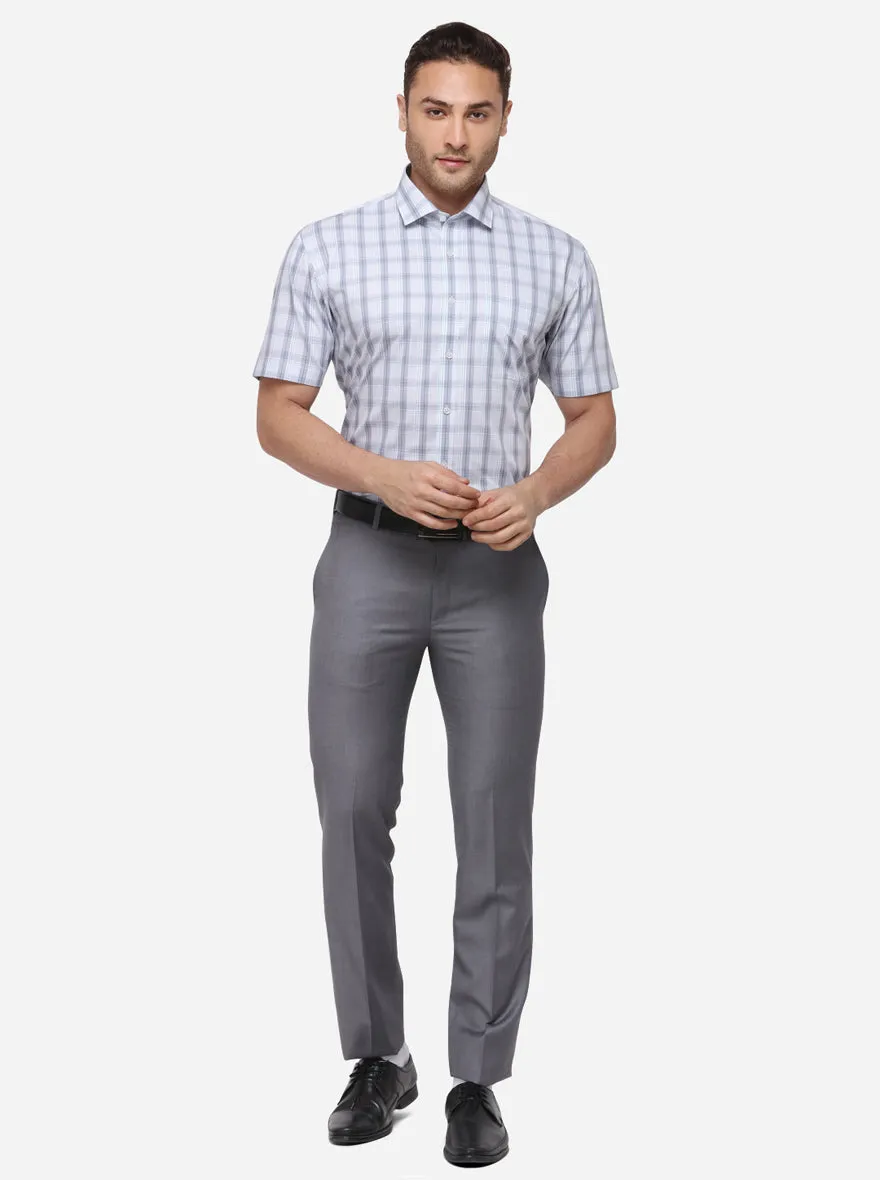 Light Grey Checked Regular Fit Formal Shirt | JadeBlue