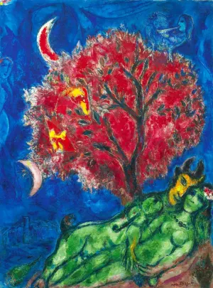 Lovers Under a Red Tree - Marc Chagall