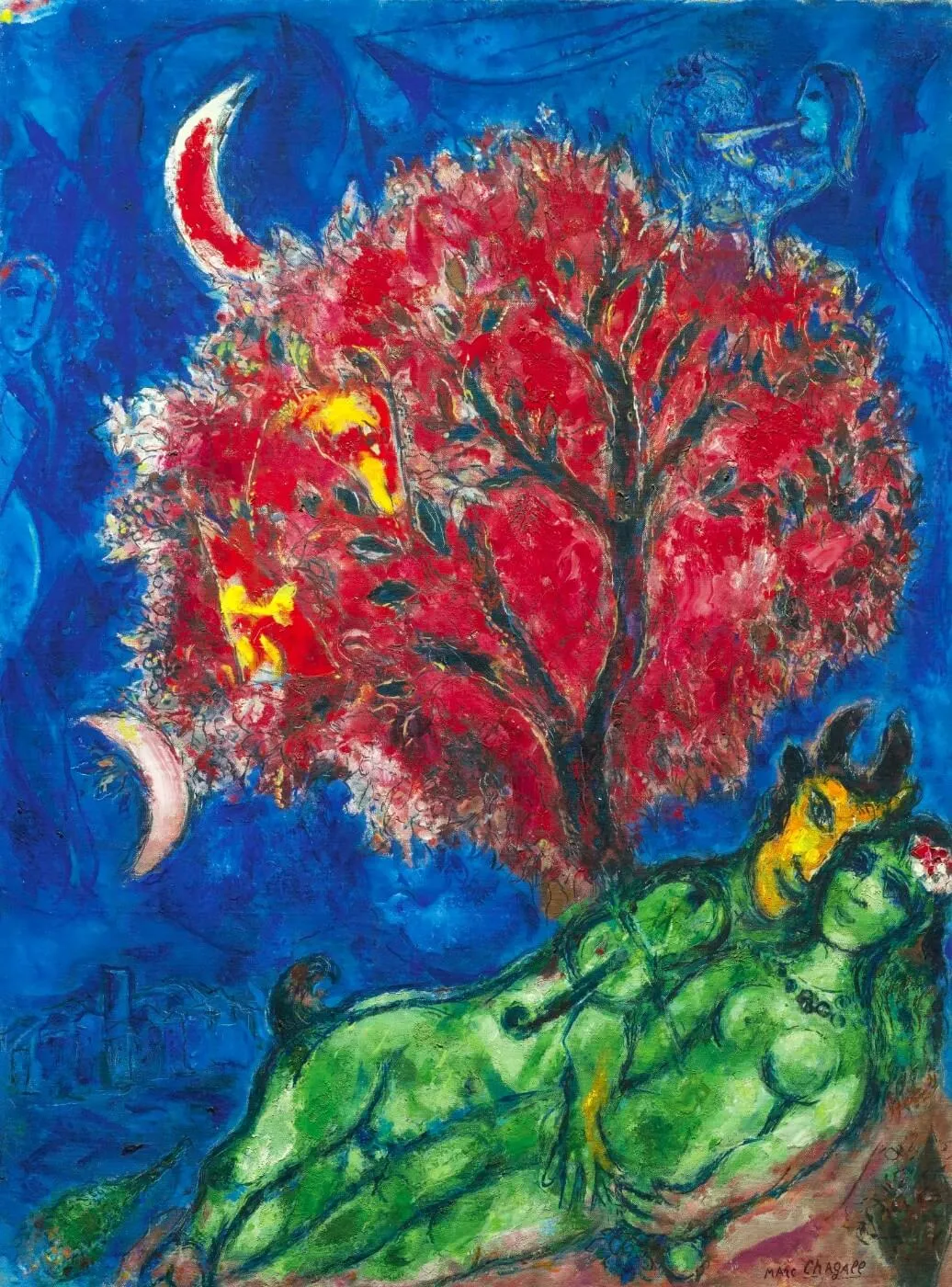 Lovers Under a Red Tree - Marc Chagall