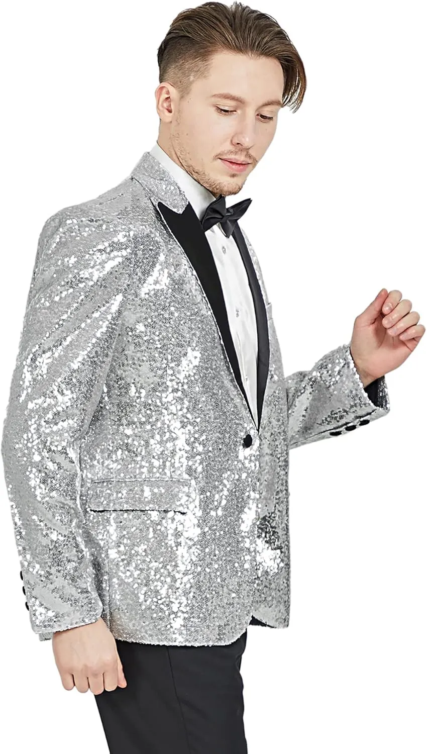 MAGE MALE Mens Tails Slim Fit Tailcoat Sequin Dress Coat Swallowtail Dinner Party Wedding Blazer Suit Jacket