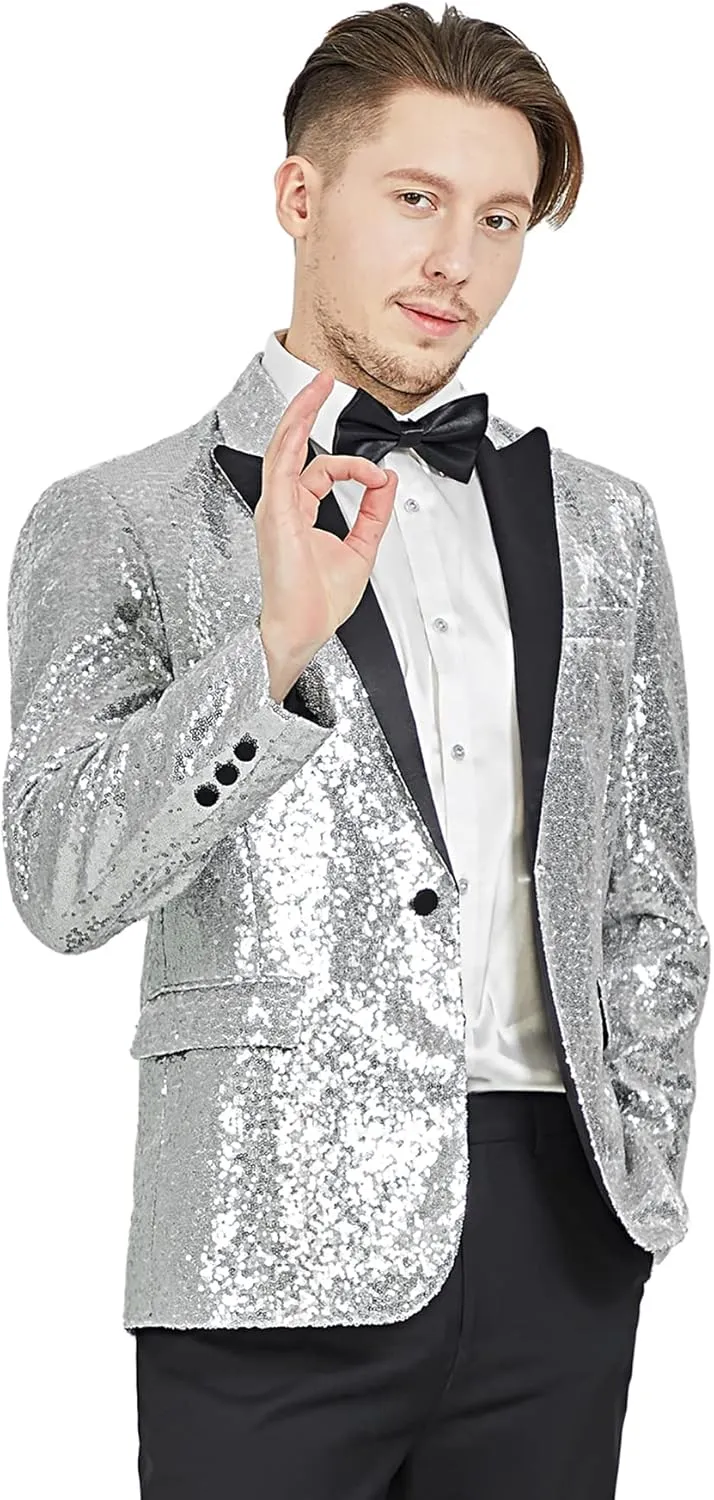 MAGE MALE Mens Tails Slim Fit Tailcoat Sequin Dress Coat Swallowtail Dinner Party Wedding Blazer Suit Jacket