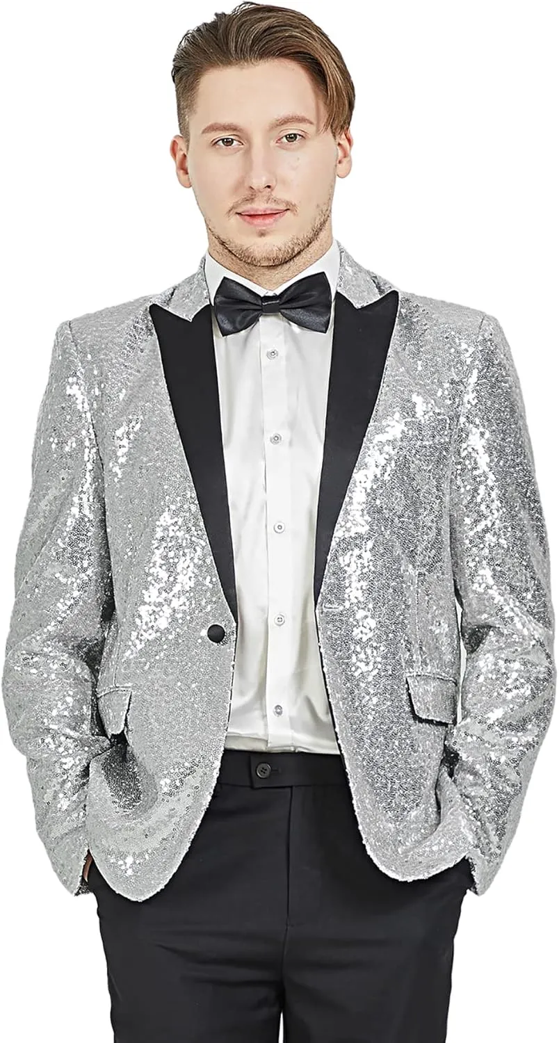 MAGE MALE Mens Tails Slim Fit Tailcoat Sequin Dress Coat Swallowtail Dinner Party Wedding Blazer Suit Jacket