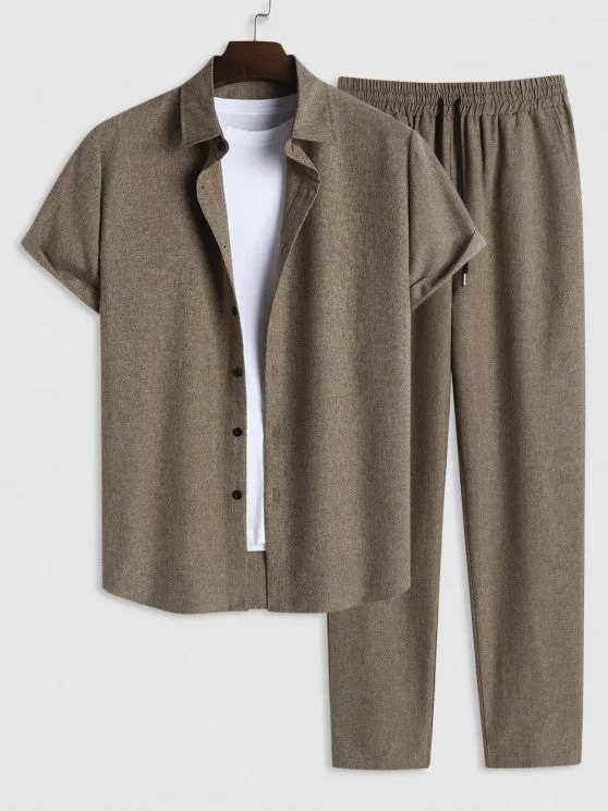 Marled Shirt And Drawstring Pants Set