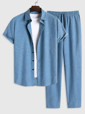 Marled Shirt And Drawstring Pants Set