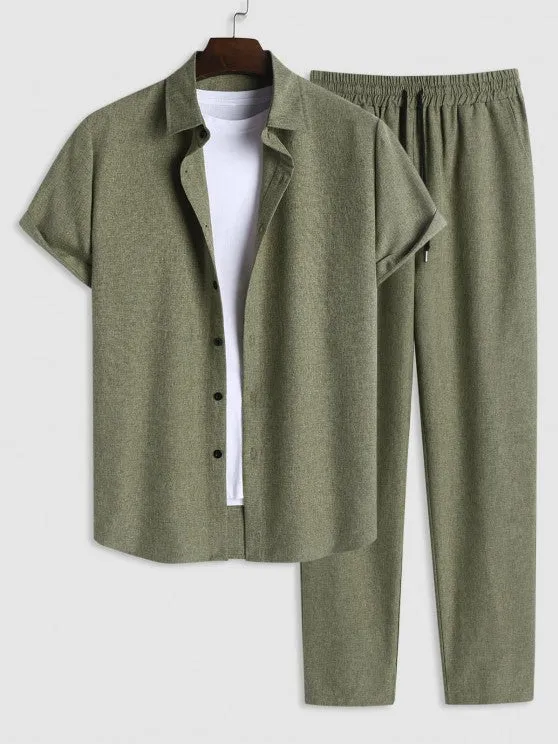 Marled Shirt And Drawstring Pants Set