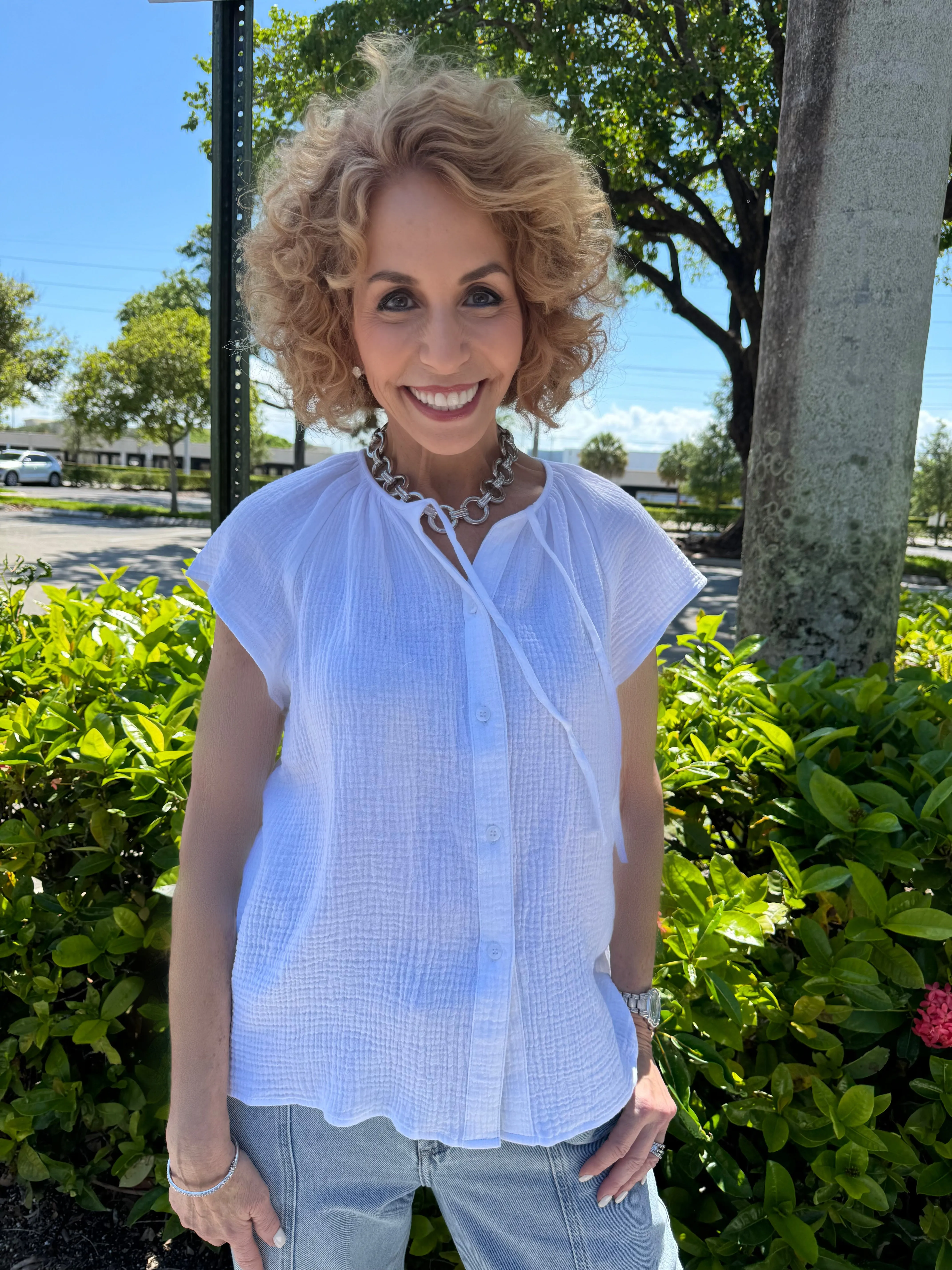 Maxine Button Drawstring Top