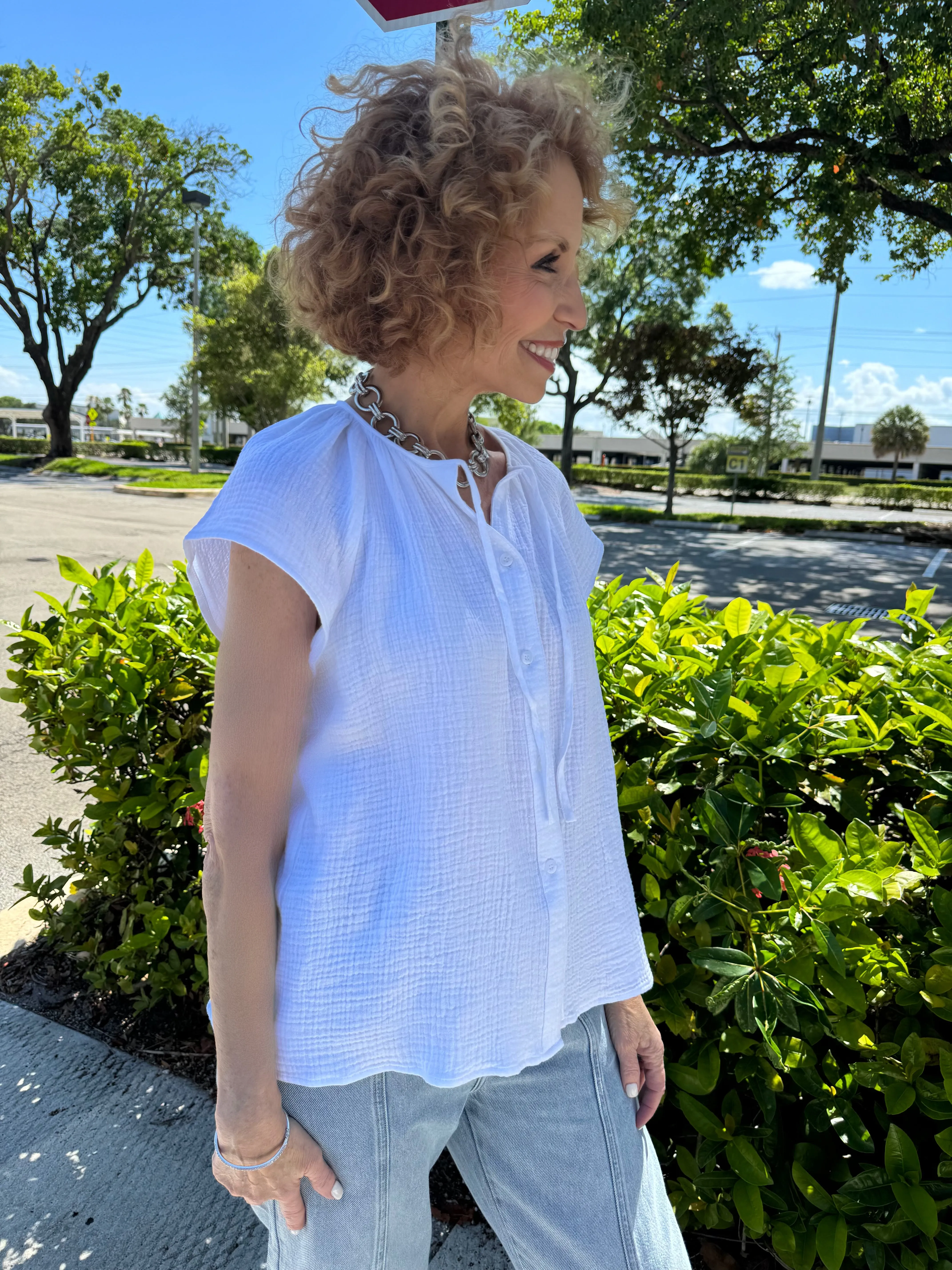Maxine Button Drawstring Top