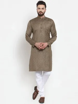 Men Bronze & White Self Design Kurta With Churidar