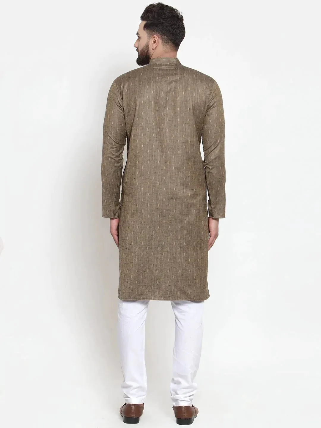 Men Bronze & White Self Design Kurta With Churidar