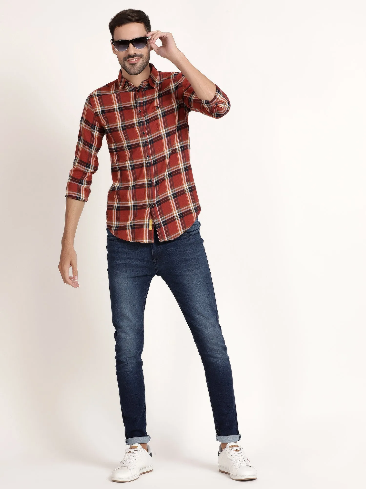 Men Red Checked Casual Shirt (GBRJ6009)