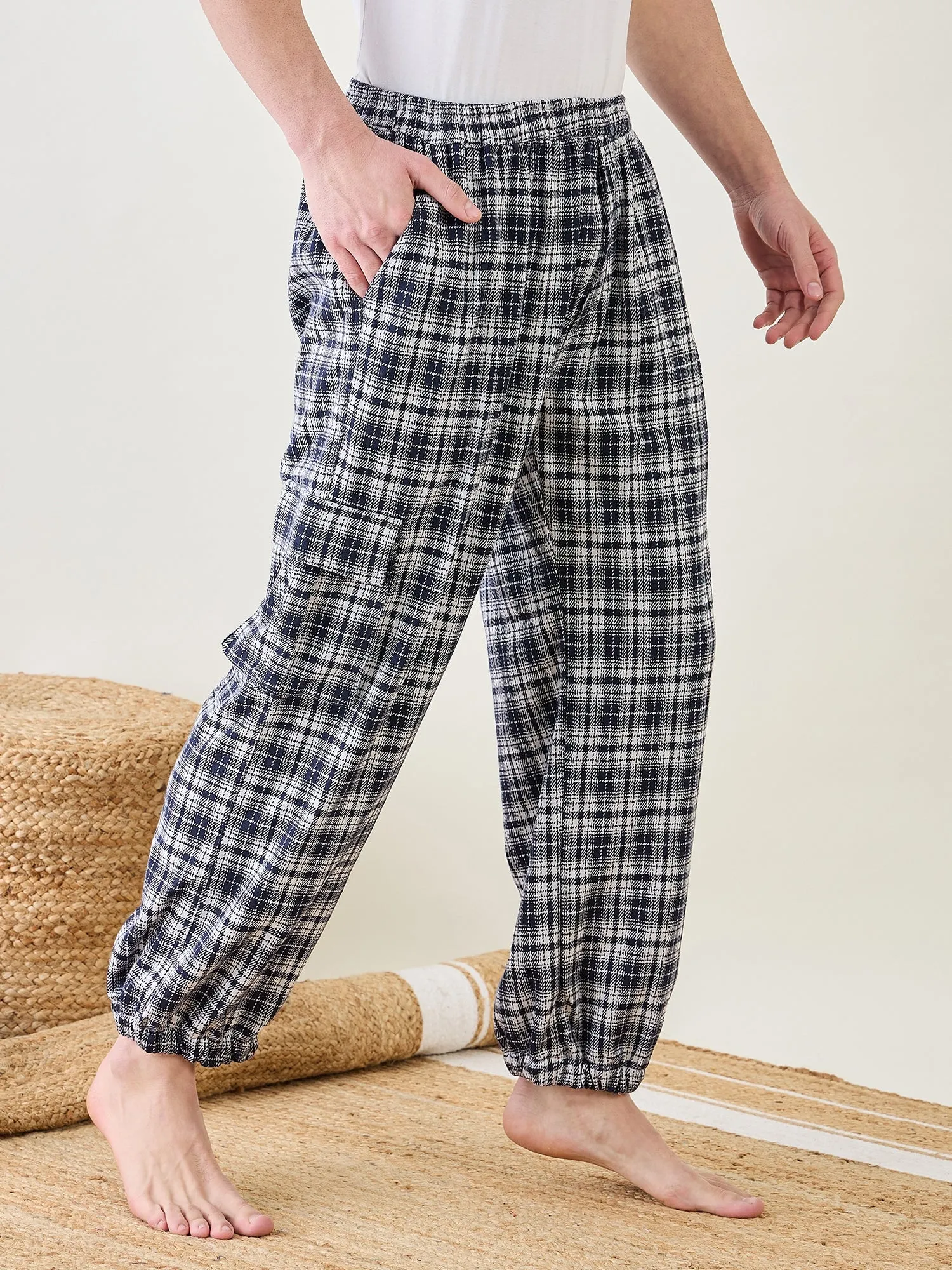 Mens Black Checks Lounge Pants
