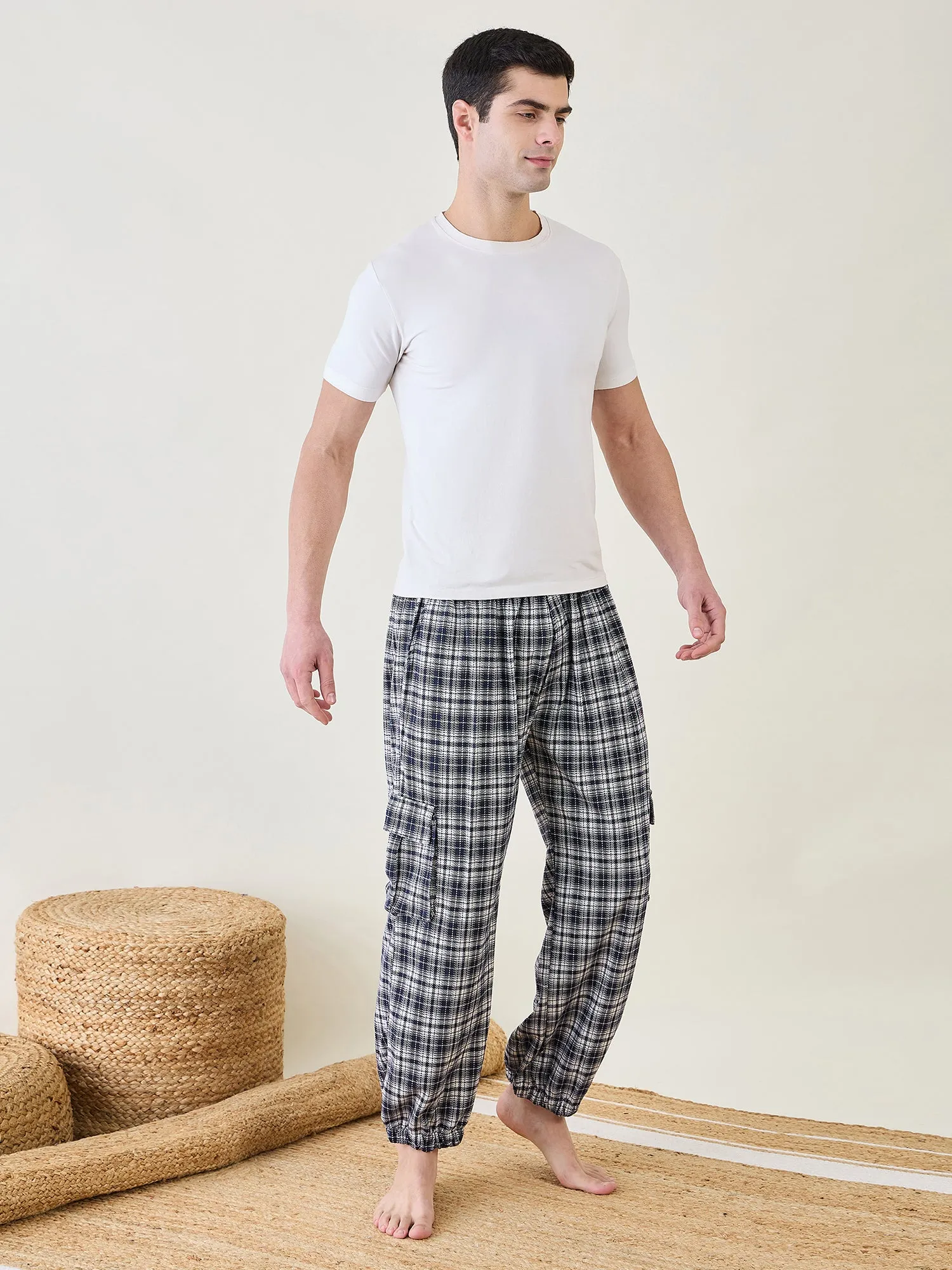 Mens Black Checks Lounge Pants