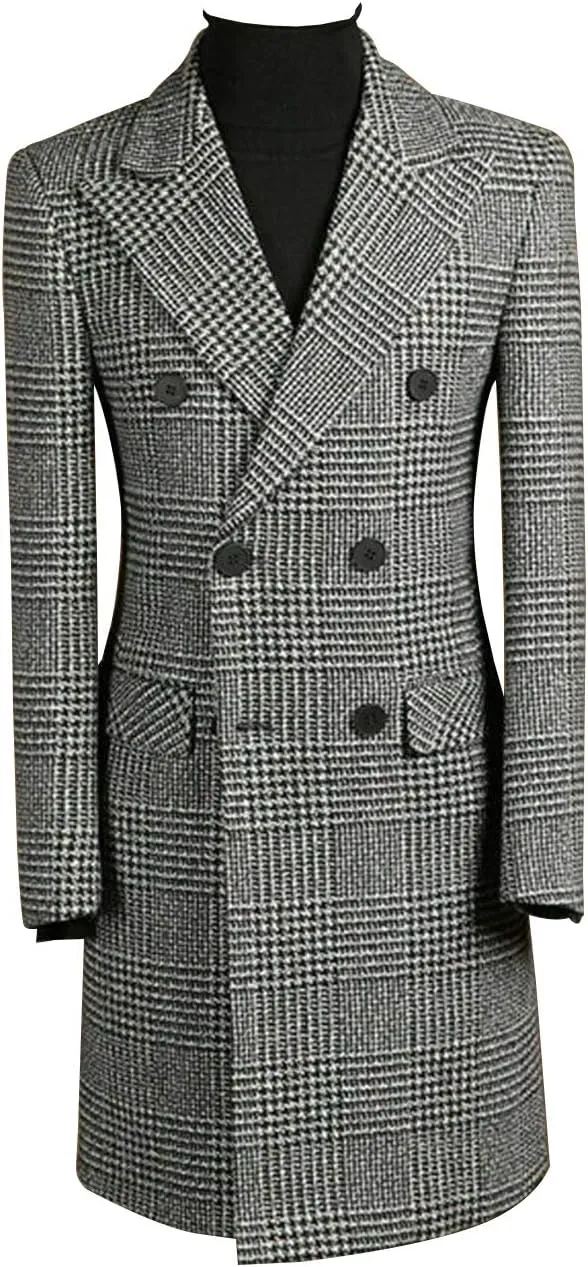 Men's Blazer Plaid Slim Fit Suit Jacket Peak Lapel Double Breasted Business Checked Blazer Jacket