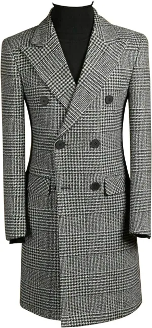 Men's Blazer Plaid Slim Fit Suit Jacket Peak Lapel Double Breasted Business Checked Blazer Jacket