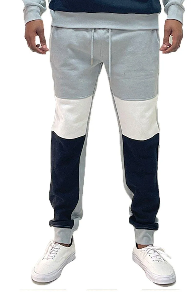 Mens Gray White And Black Color Block Sweat Pants