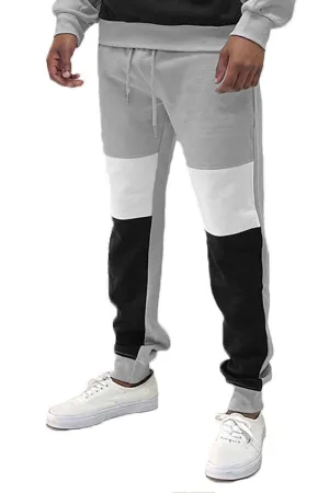 Mens Gray White And Black Color Block Sweat Pants