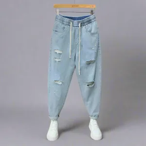 Men's thin distressed jeans