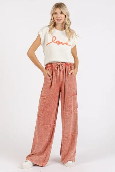Mittoshop Mineral Wash Drawstring Elastic Waist Pants