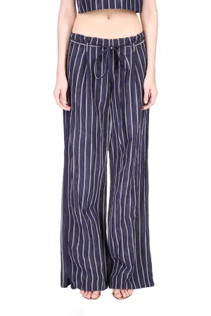 Navy Stripe Wide Leg Drawstring Pants