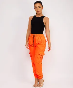 Neon Orange Shell Cuffed Pocketed Cargo Trousers