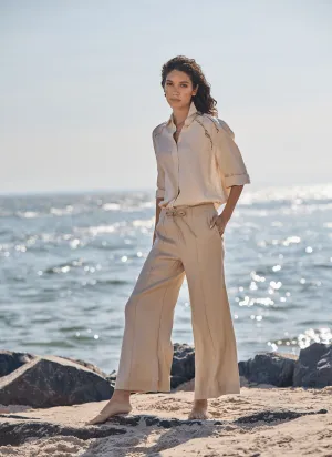 Nixie Drawstring Linen Wide Leg Pant (27" Inseam)
