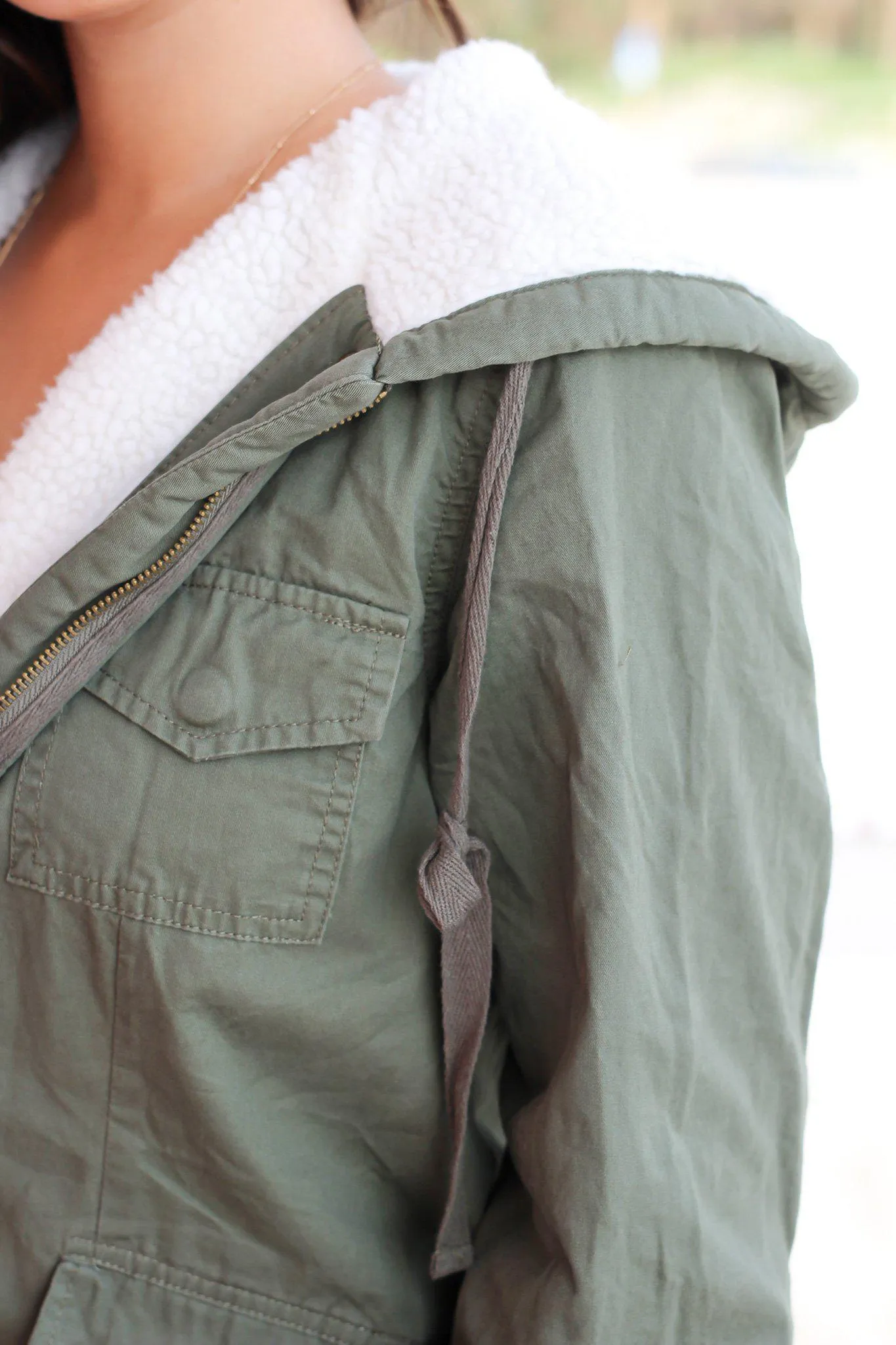 Olive Jacket with Wool Lined Hood