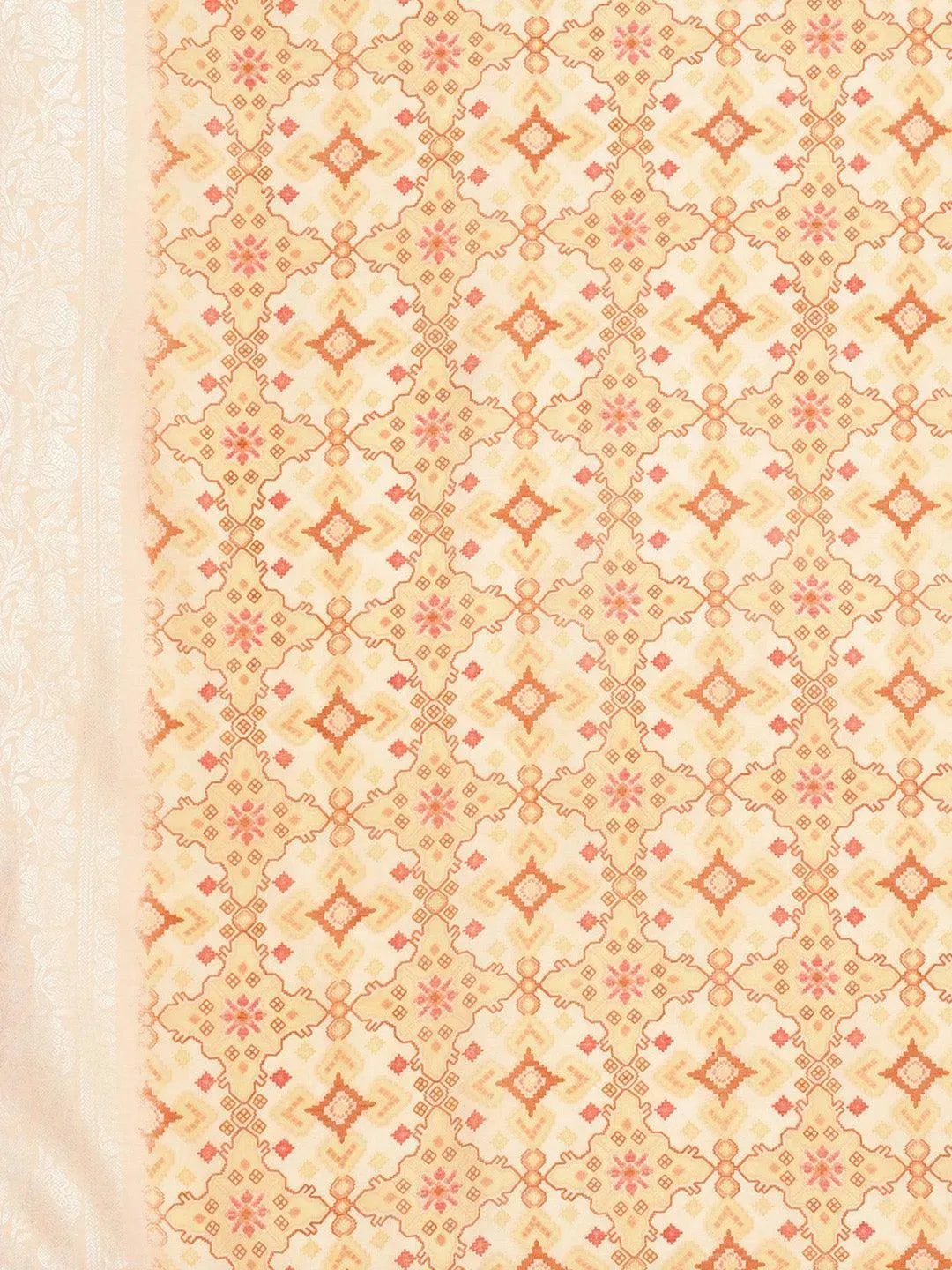 Orange Printed Silk Blend Straight Kurta With Trousers & Dupatta