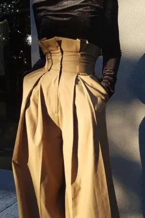 Pleated edge loose long wide leg pants