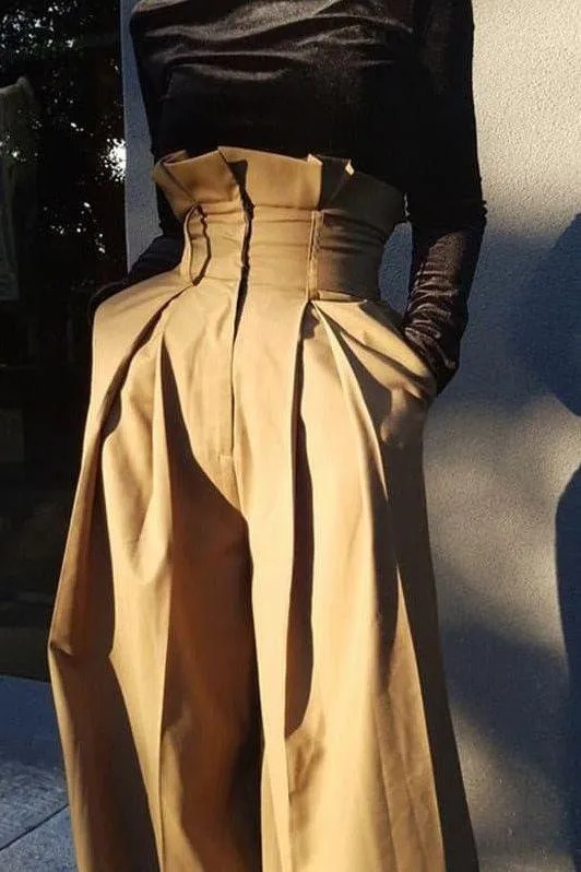 Pleated edge loose long wide leg pants
