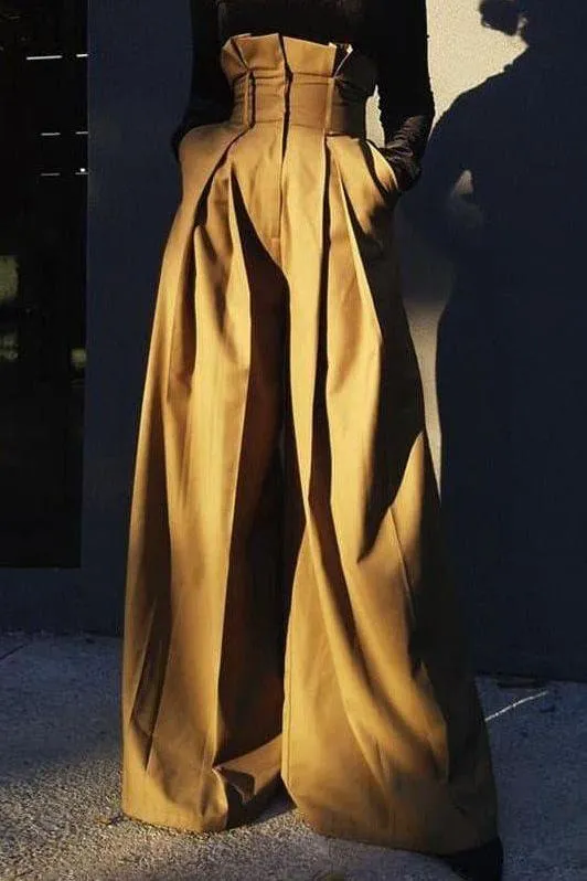 Pleated edge loose long wide leg pants