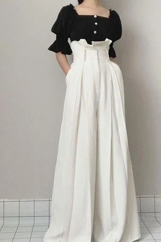 Pleated edge loose long wide leg pants