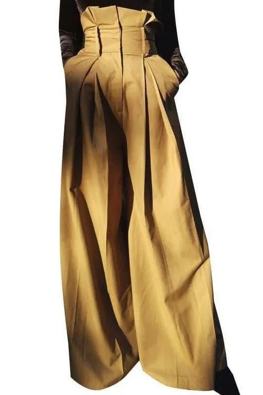 Pleated edge loose long wide leg pants