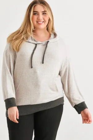 Plus Size Two-Tone Kangaroo Pocket Soft Hoodie