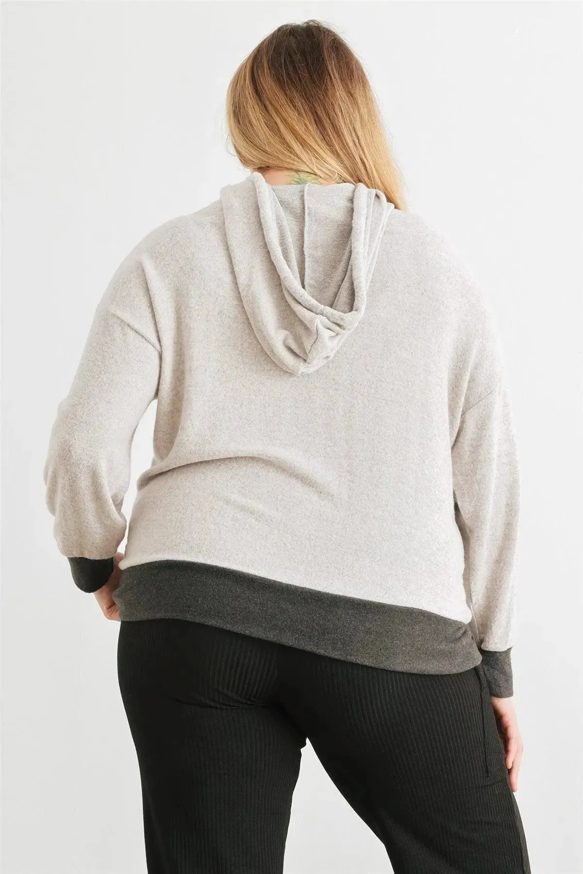 Plus Size Two-Tone Kangaroo Pocket Soft Hoodie