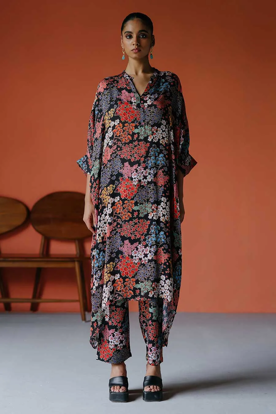 Printed Long Kaftan & Pant Co-Ord Set