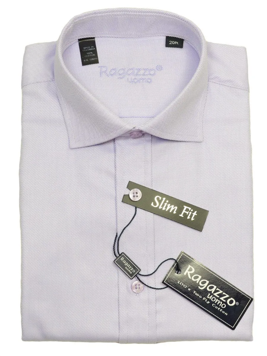 Ragazzo 14092 100% Cotton Boy's Slim Fit Dress Shirt - Tonal Diagonal Weave - Lavender, English (or Modified) Spread Collar