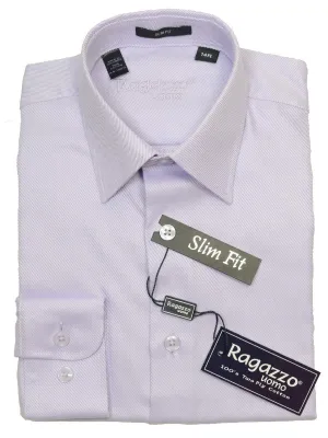 Ragazzo 14092 100% Cotton Boy's Slim Fit Dress Shirt - Tonal Diagonal Weave - Lavender, English (or Modified) Spread Collar