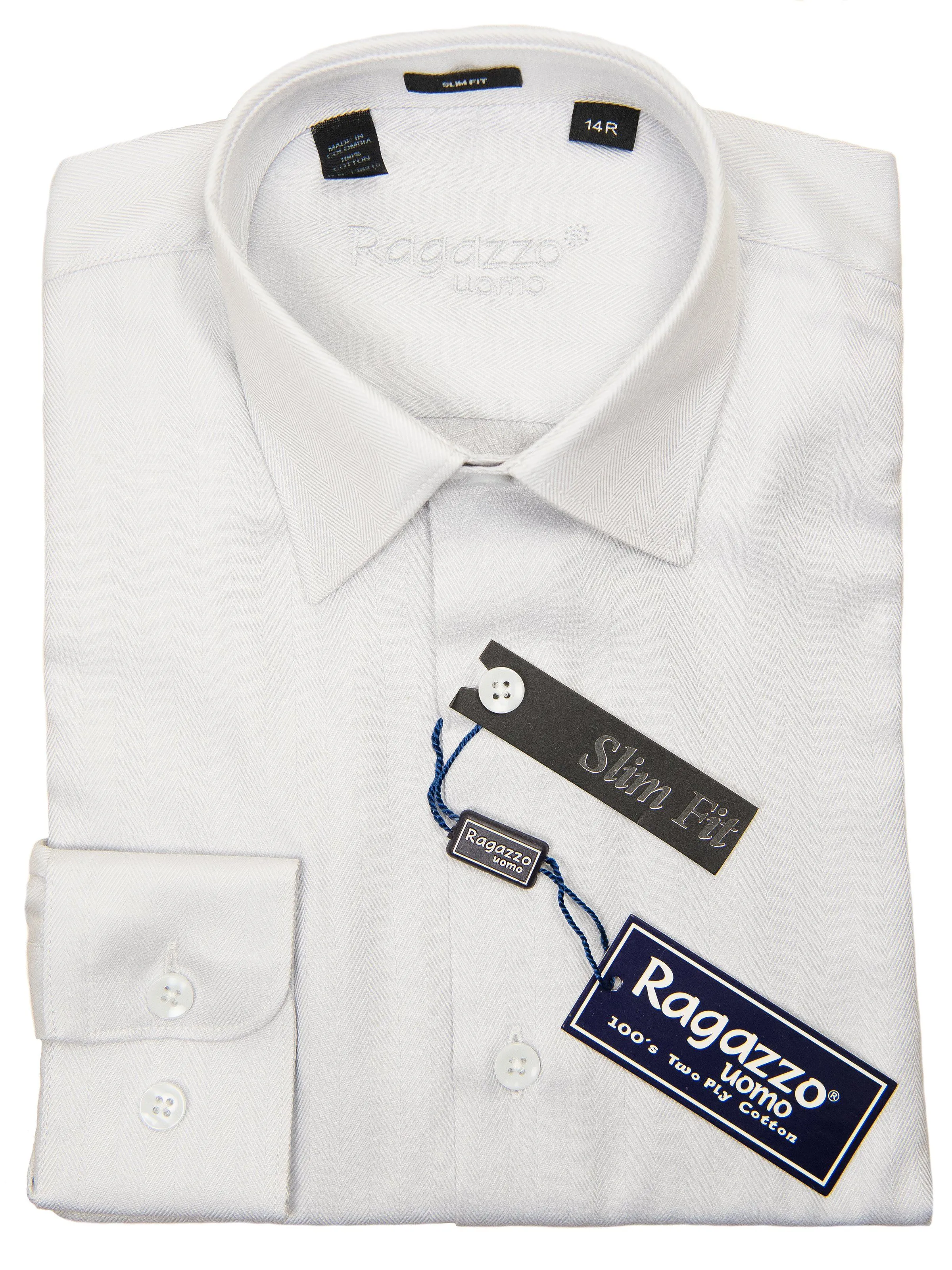 Ragazzo 28573 Boy's Dress Shirt - Slim Fit-  Herringbone - Light Grey