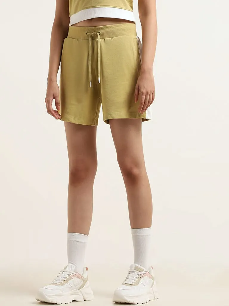 Studiofit Green Cotton Mid-Rise Shorts
