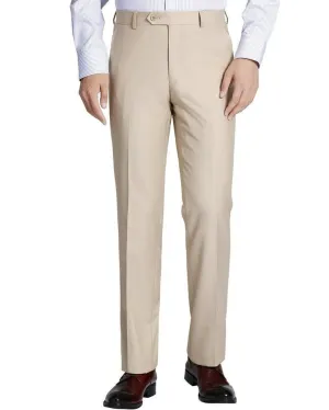 Tan Men's Solid Slim Fit Dress Pants Flat Front