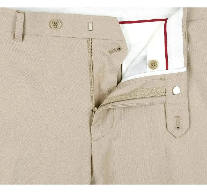 Tan Men's Solid Slim Fit Dress Pants Flat Front