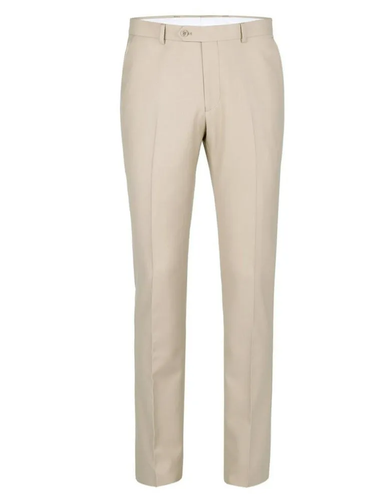 Tan Men's Solid Slim Fit Dress Pants Flat Front