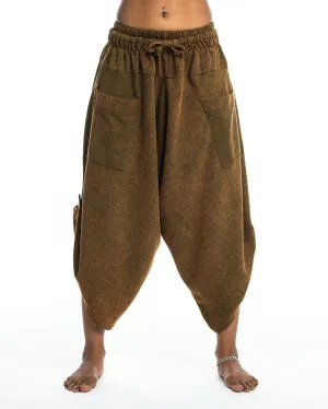 Unisex Stone Washed Large Pockets Harem Pants in Brown Gold