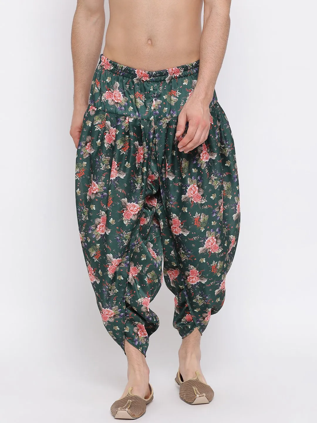 VASTRAMAY Men's Green Printed Dhoti Pant