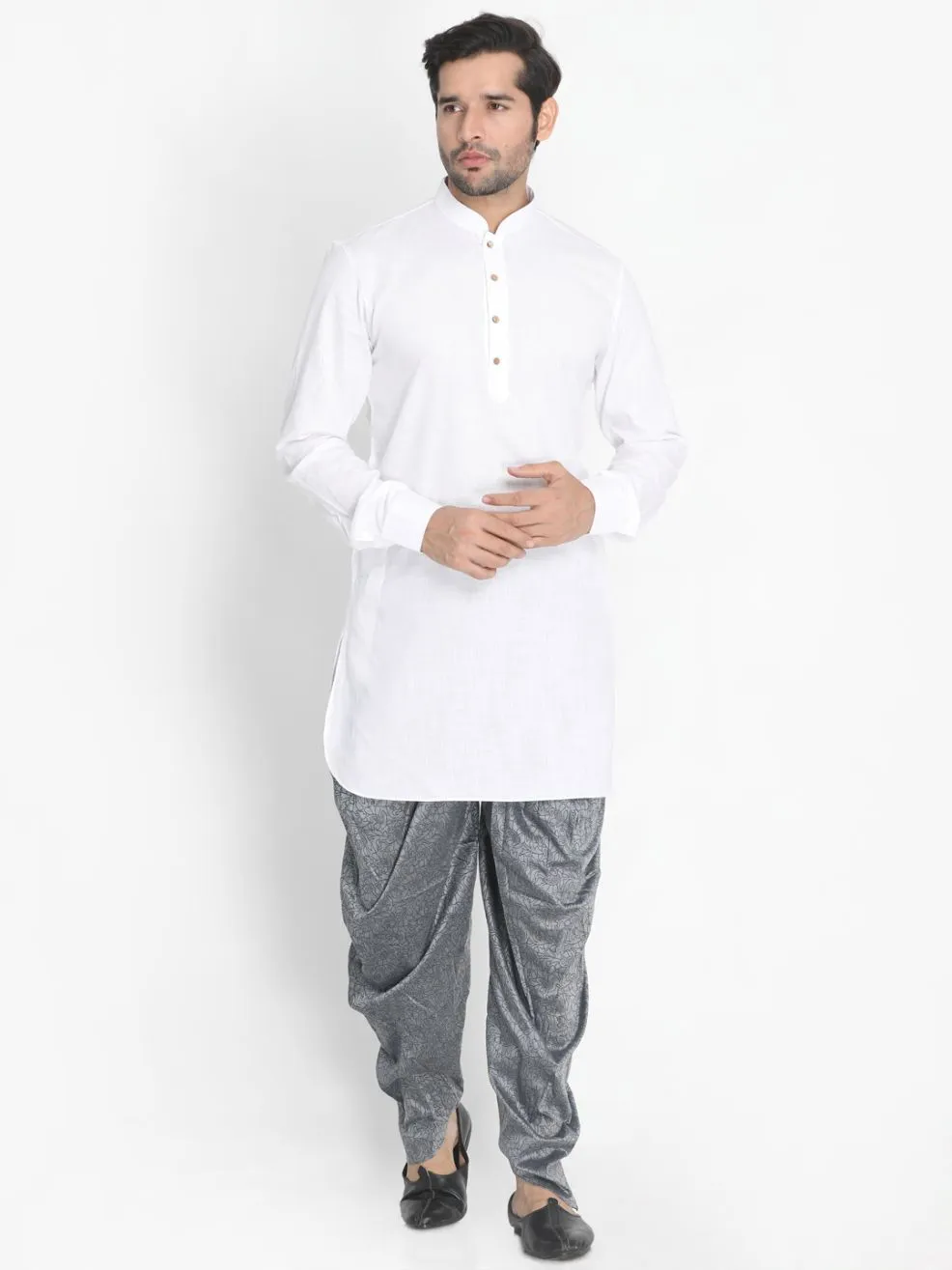 VASTRAMAY Men's Grey Cotton Blend Dhoti