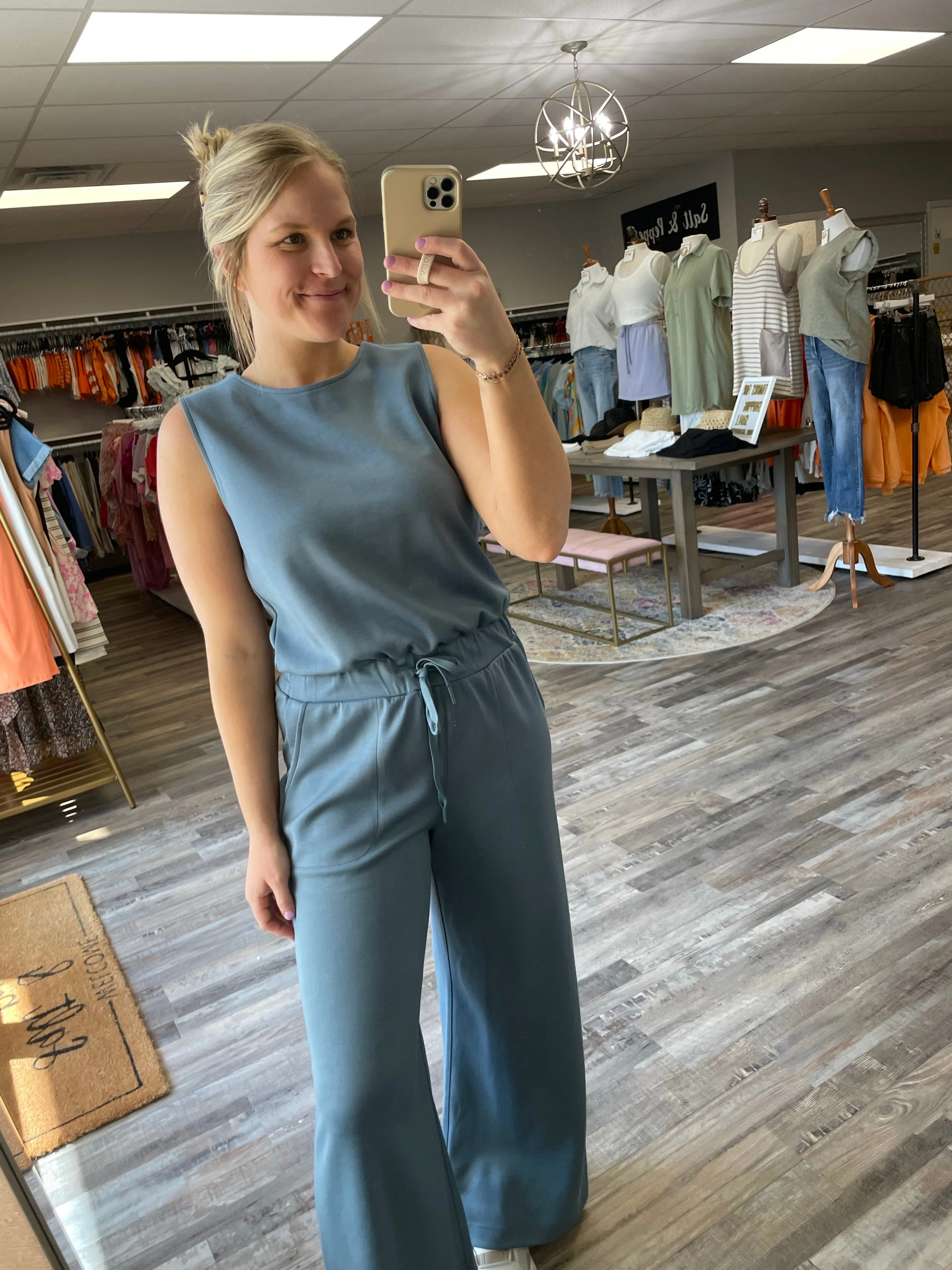 Wide Leg Scuba Jumpsuit - Slate Blue