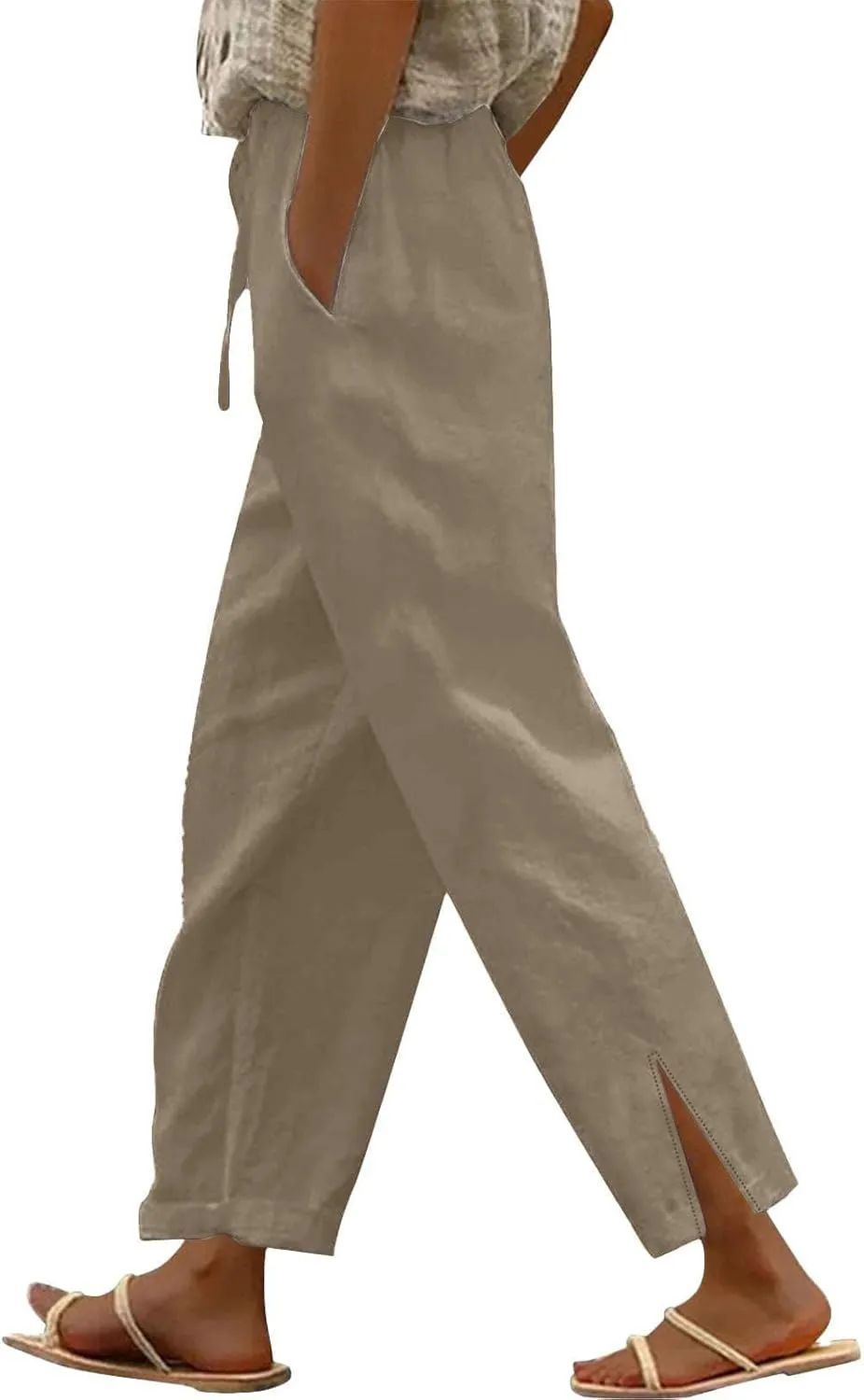 Women Summer Casual Linen Pants Boho Wide Leg Palazzo Pants Drawstring Beach Vacation Outfits Gauze Trendy Ladies Clothes