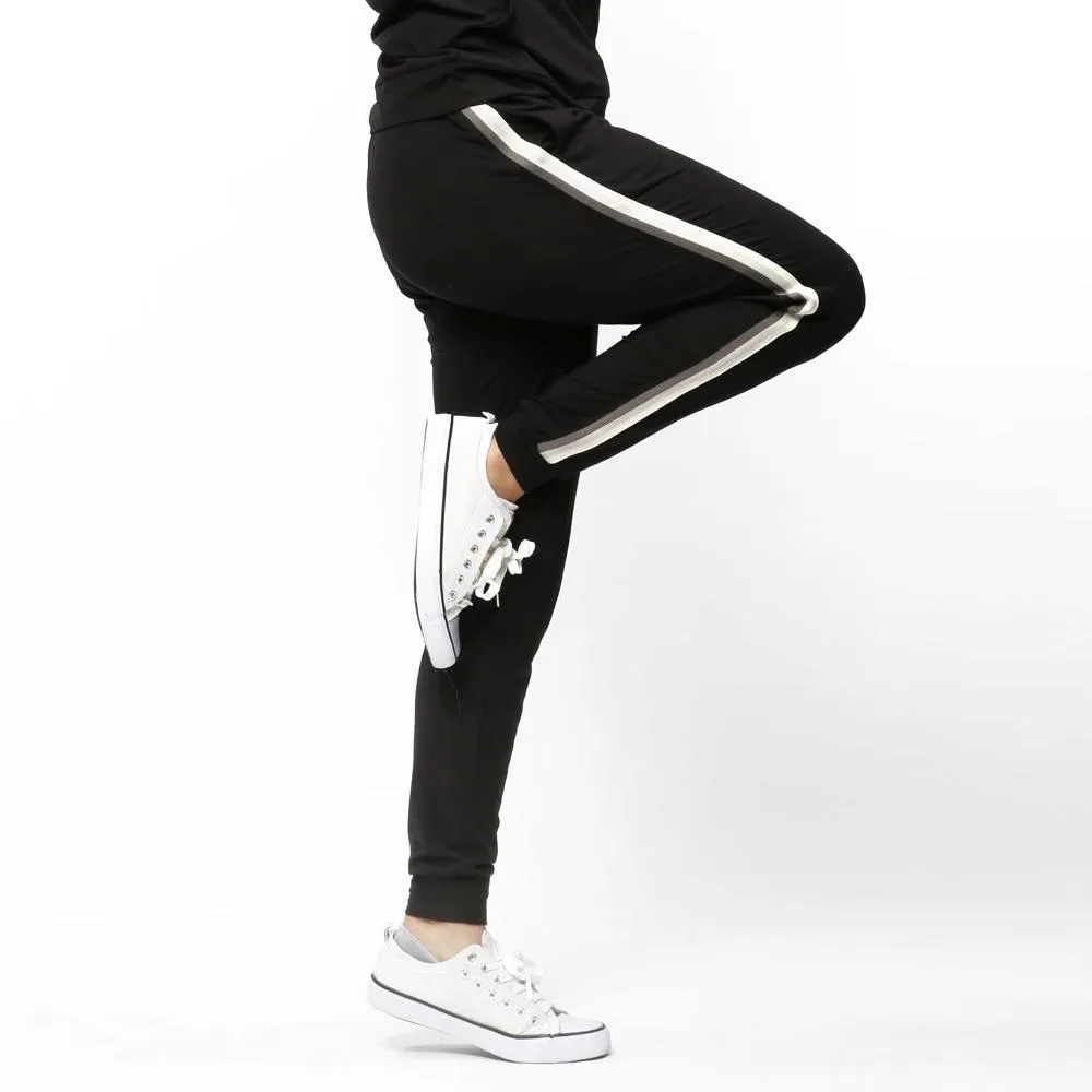 Women's Lightweight Elastic Sweat Pants Varsity Joggers with Drawstring Tie