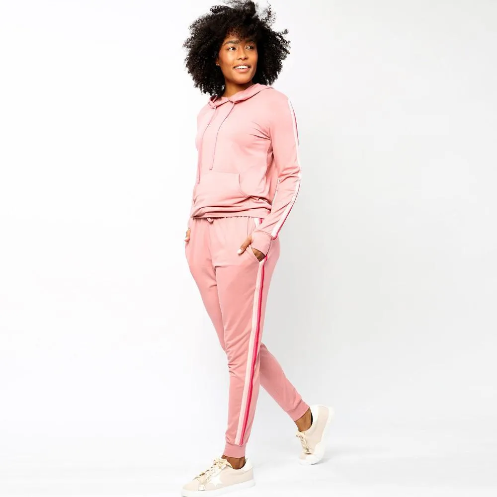 Women's Lightweight Elastic Sweat Pants Varsity Joggers with Drawstring Tie